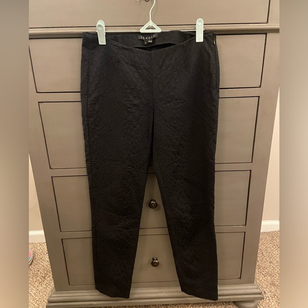 Theory Belisa 2 Fritella jacquard textured black pants, size 2